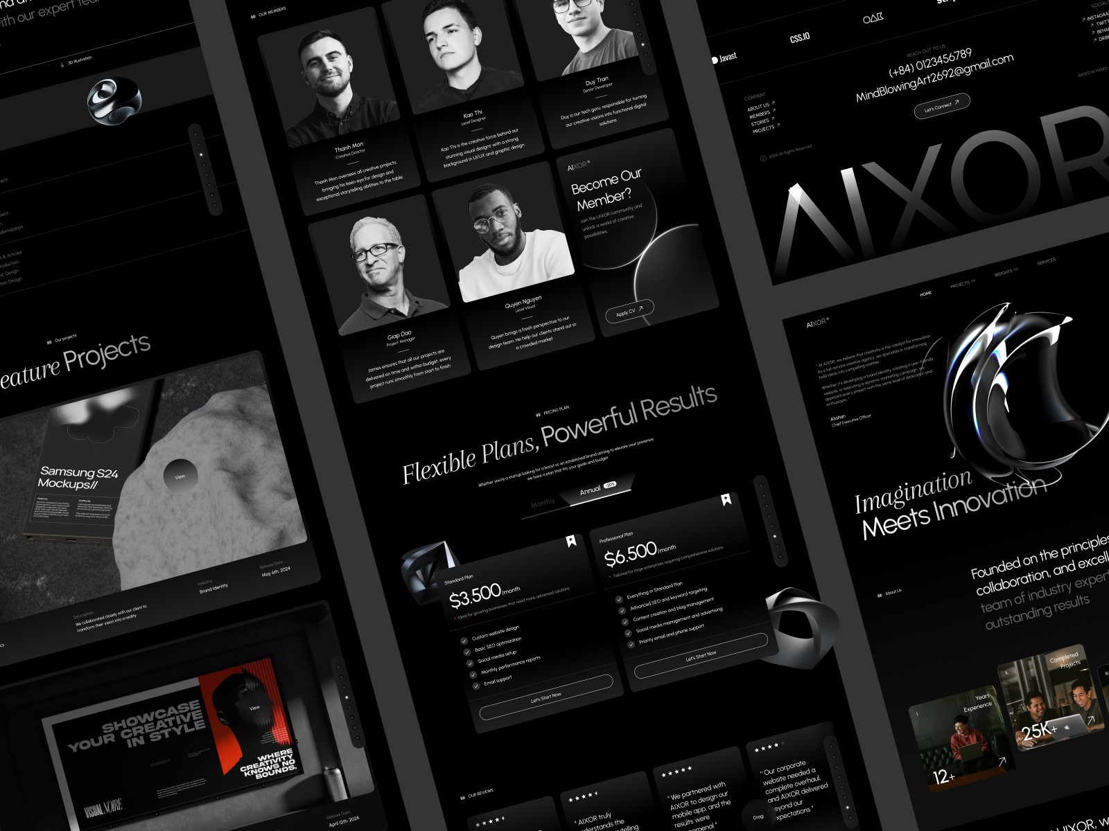 AIXOR — 高级暗黑黑白极简创意机构官网设计灵感