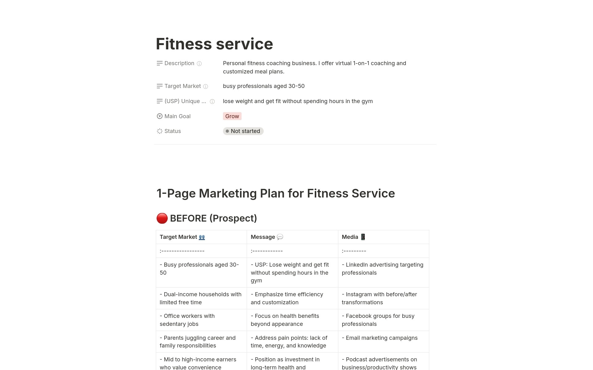 Services marketing example screenshot