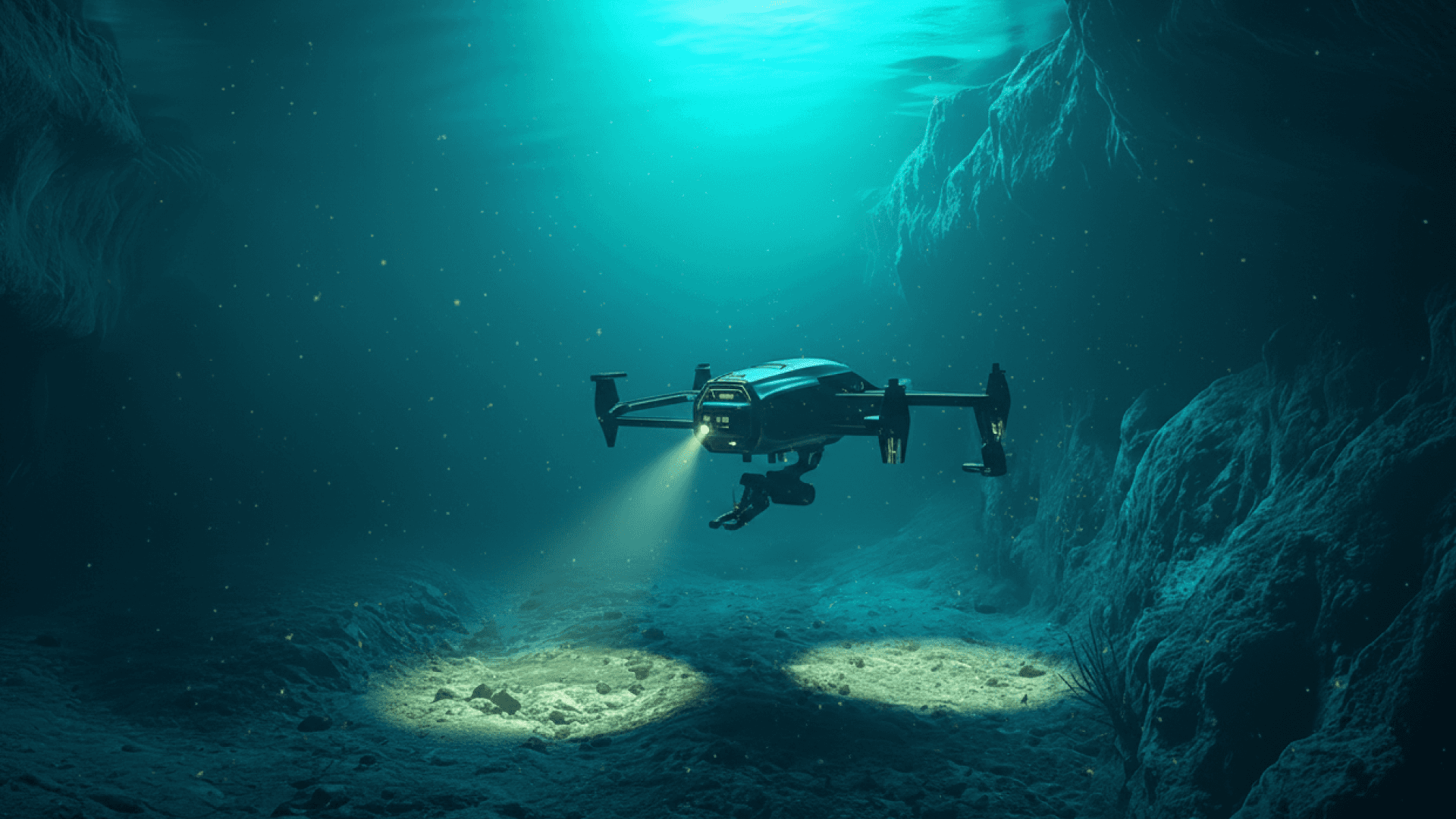 An autonomous underwater drone scanning the seabed, representing AI-driven monitoring and predictive maintenance in offshore wind operations