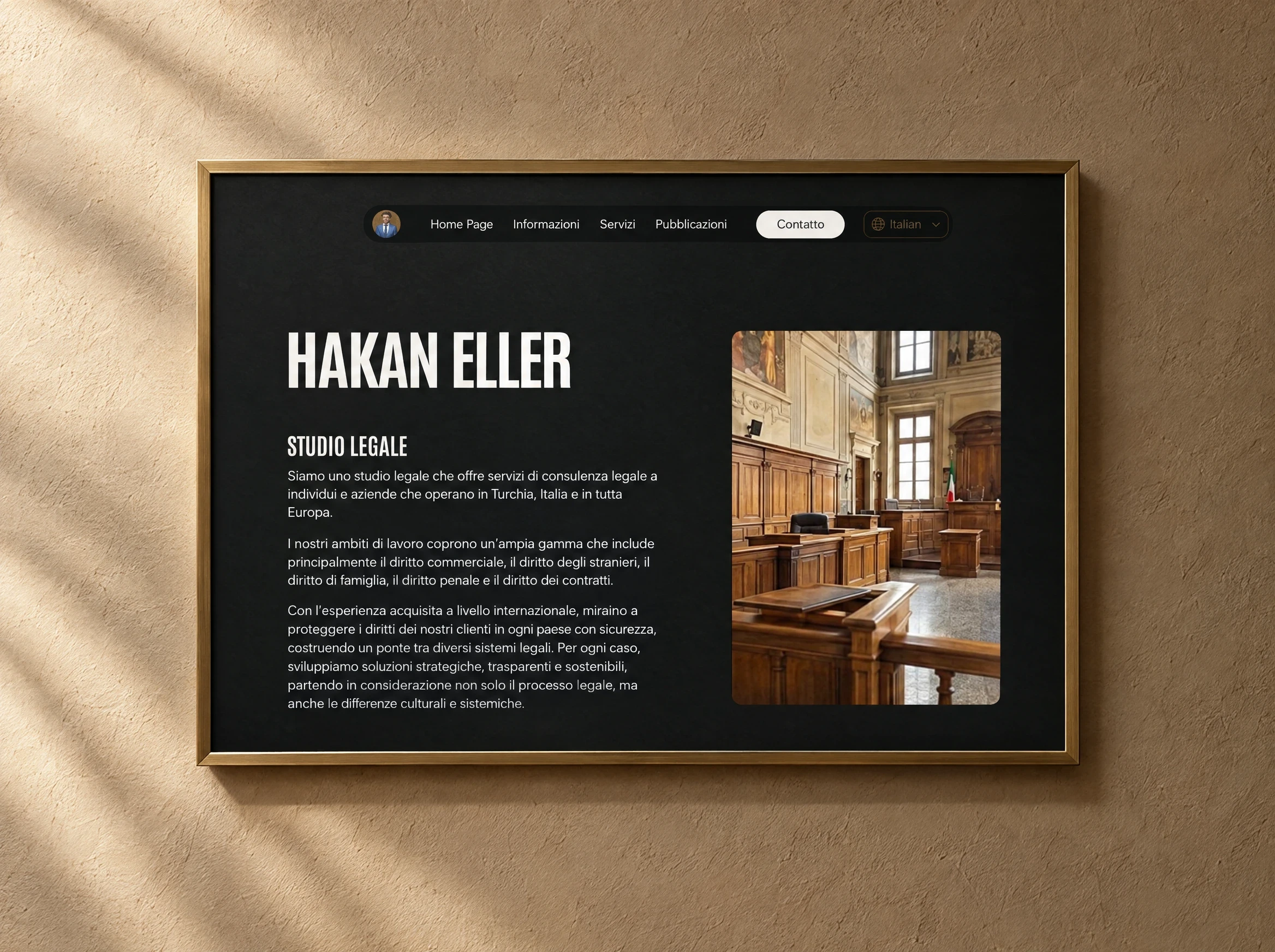 Italian about page UI design created for Hakan Eller Law Firm by Arteneldigitale.