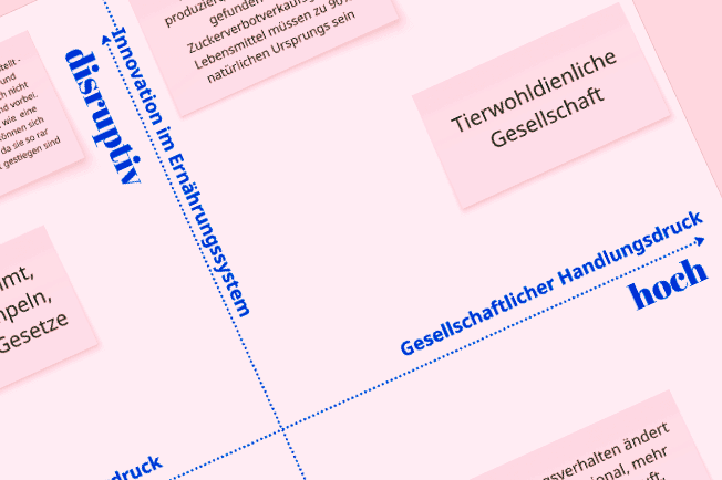 Ausschnitt einer 2x2 Szenariomatrix mit dem Schwerpunkt Tierwohl