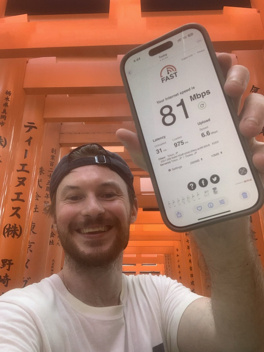 Speed test result recorded at Fushimi Inari, Japan