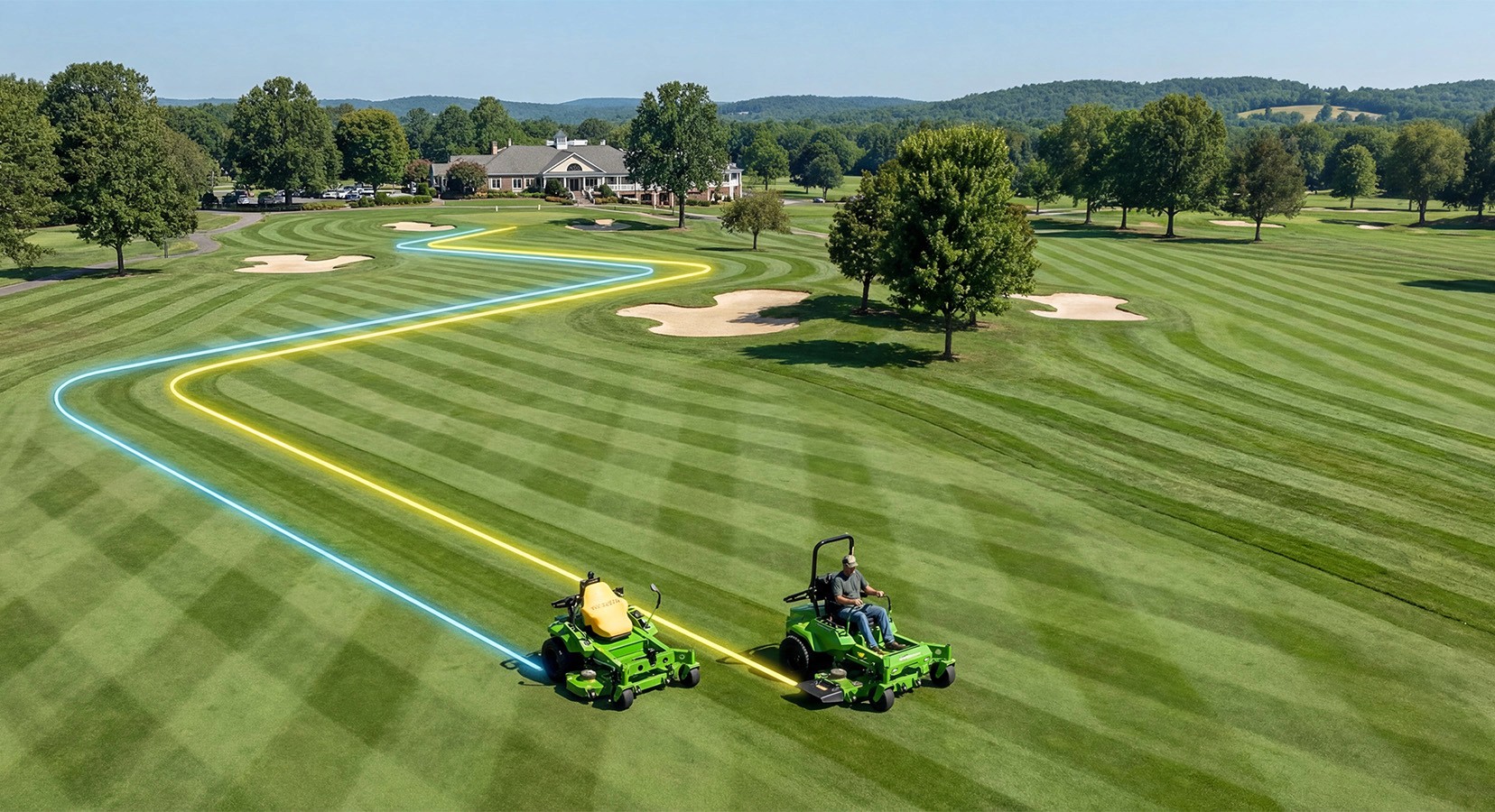 field with mowers showing their route