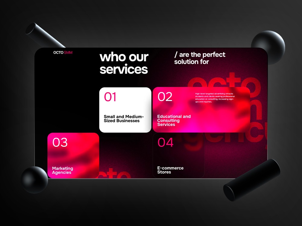 Page présentant les services de Octo SMM, par Keyz Digital.