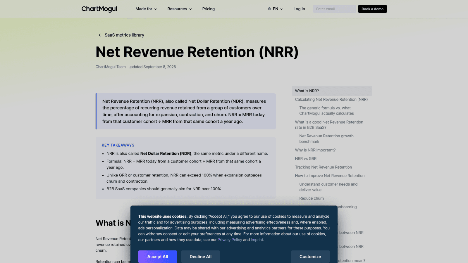 ChartMogul NRR net revenue retention definition