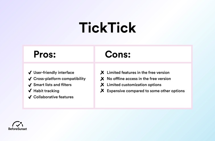 ticktick pros and cons