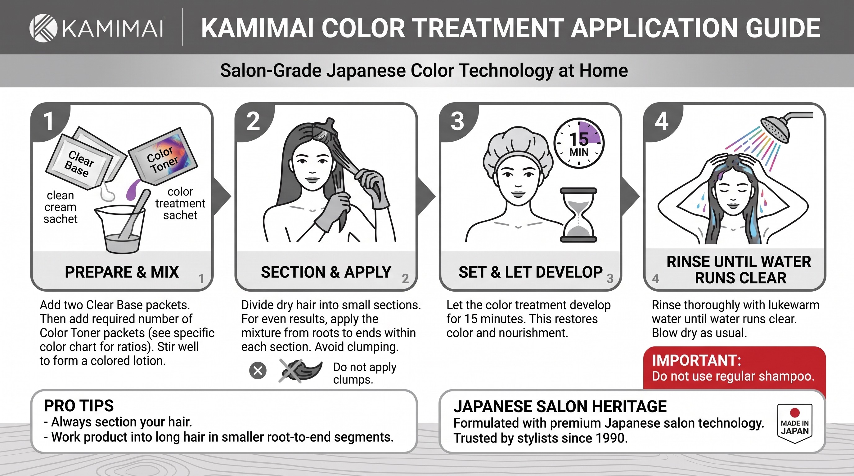 Kamimai color treatment four step application guide