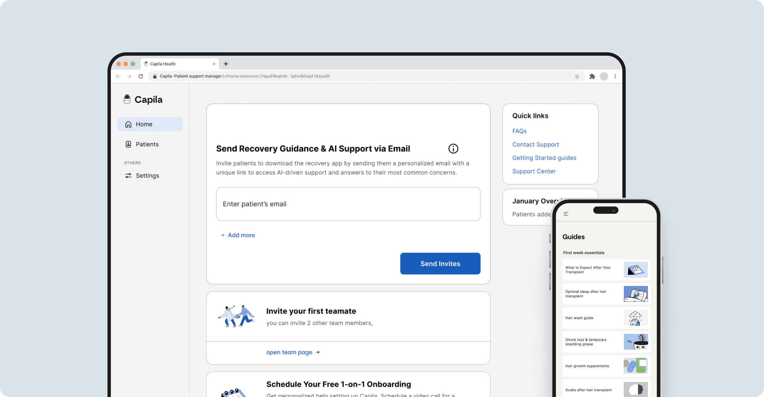 capila Web application for hair transplant Clinics