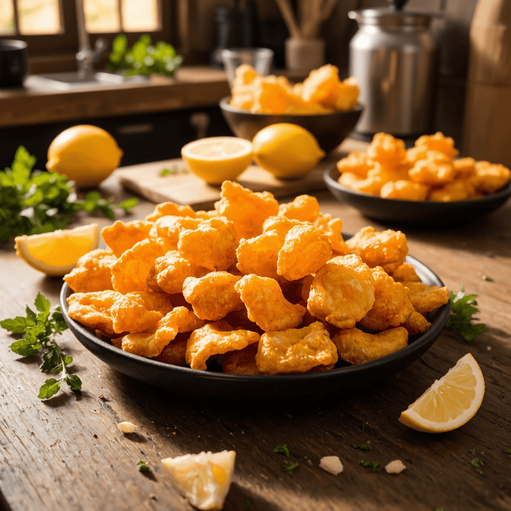 product photography of a plate of crispy fried snacks, typically served as an appetizer or side dish