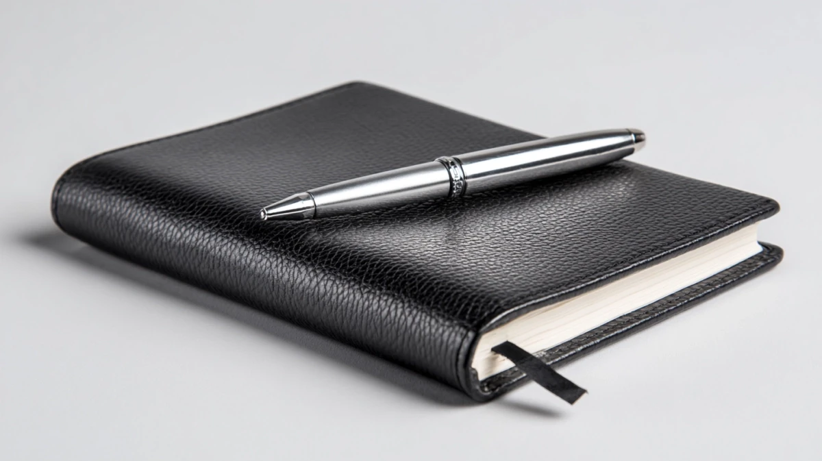 Closed journal with pen on surface