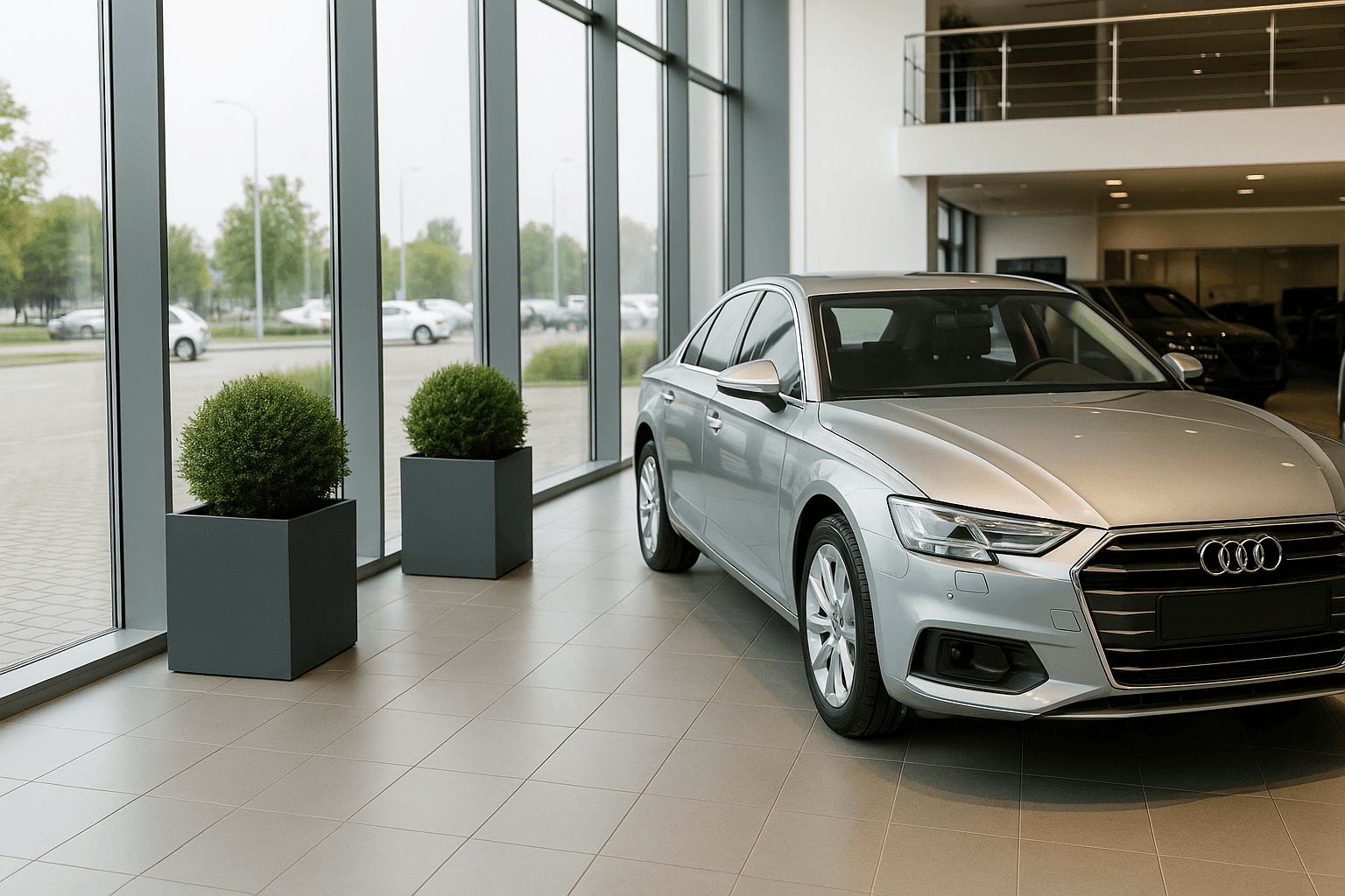 Custom aluminium flower pots in car showroom in ireland dublin