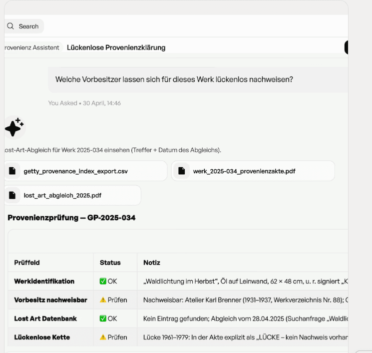 Screenshot: Lückenlose Provenienzklärung im neuland.ai HUB