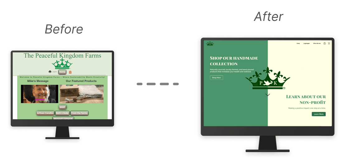 An image showing a "before" visual of the initial website design on the left and an "after" visualization of the finished prototype designed by UXPA.