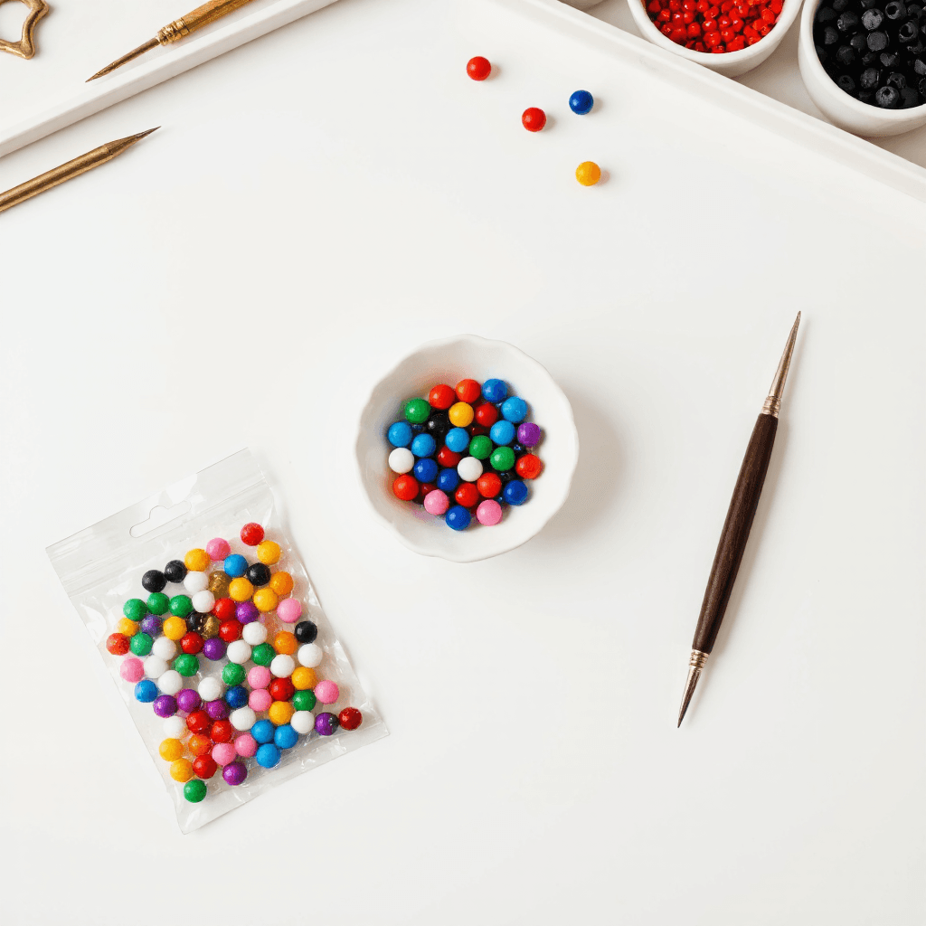 product photography of a package of beads