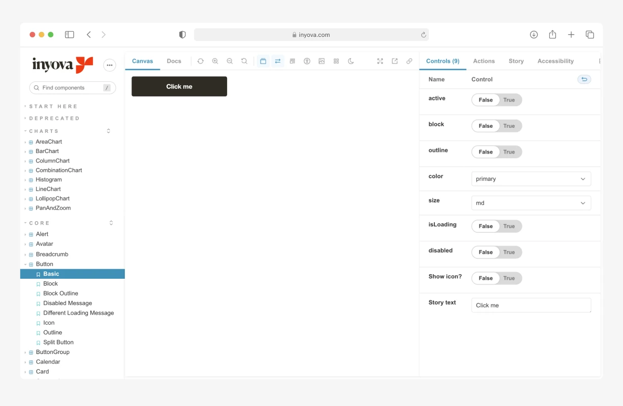 Button component documented in Storybook.