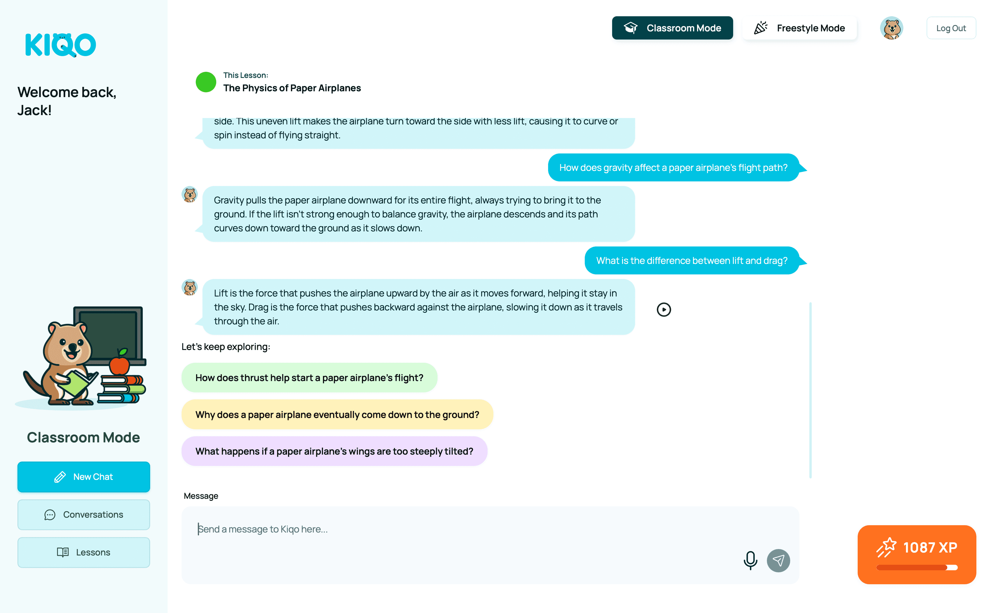 Kiqo learning conversation