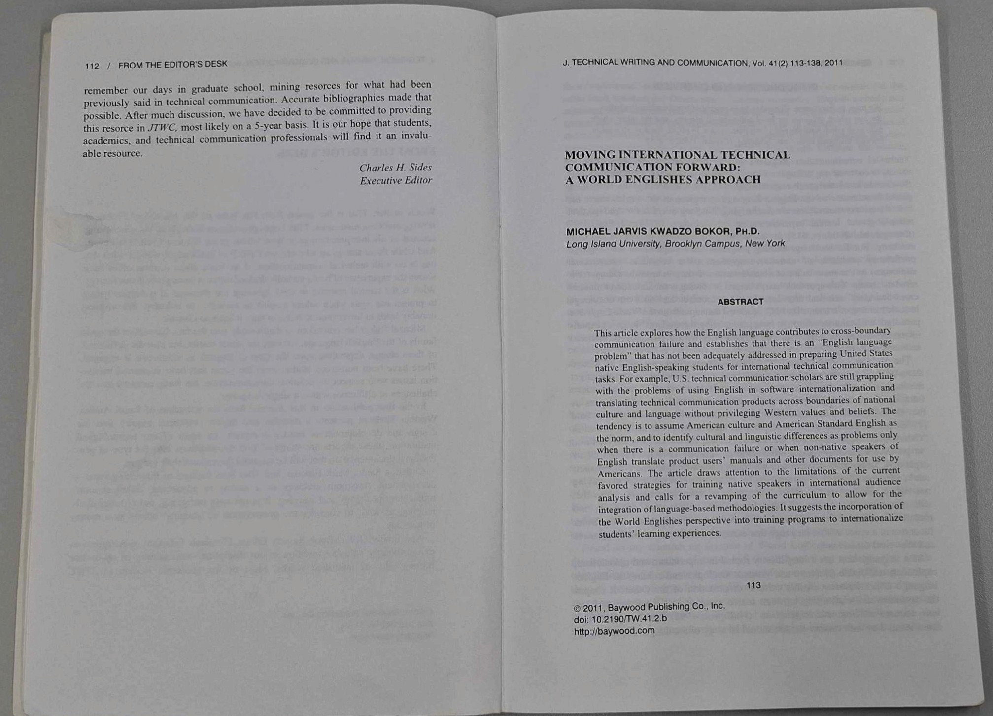 orginal innmat for Journal of Technical Writing and Communication, 2