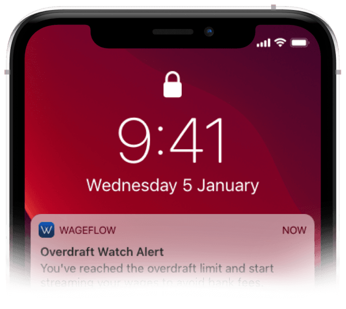 Wageflow Overdraft Notification Screen