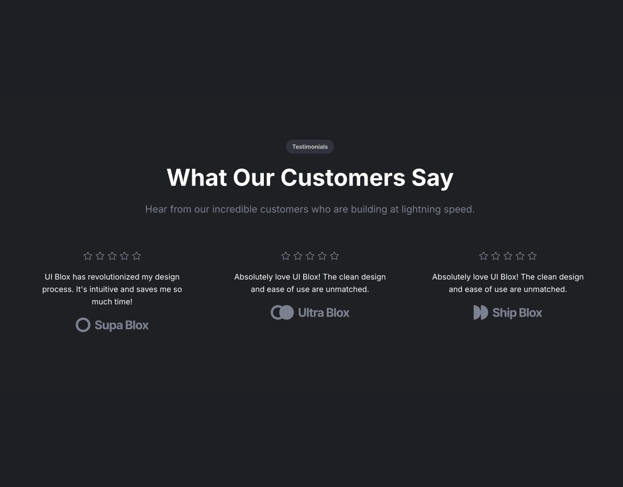 Framer Dark Testimonials Section - Frameblox UI