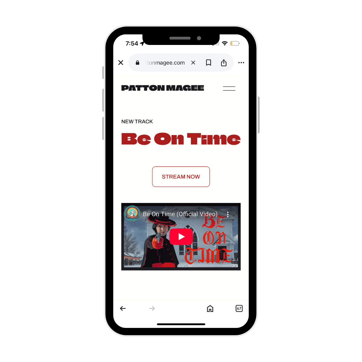 A cell phone with patton magees website on it