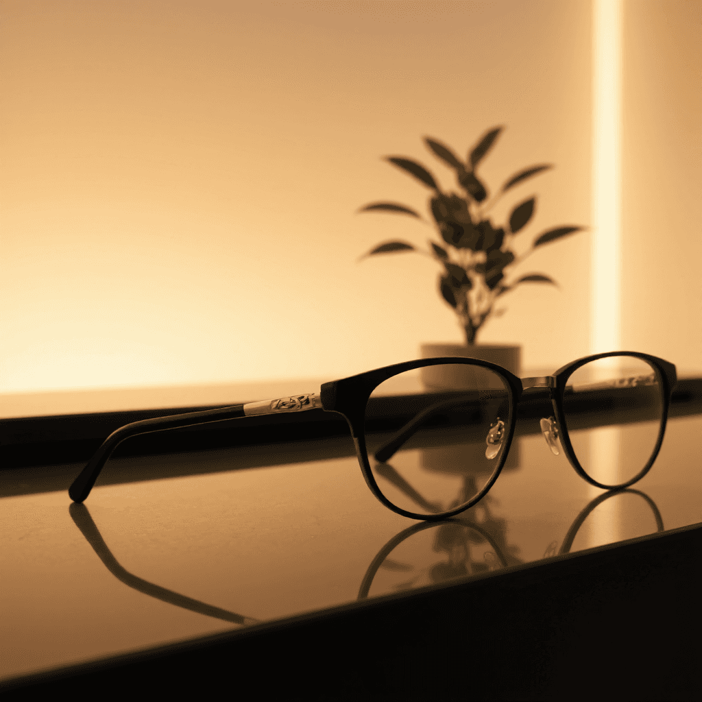 product photography of a pair of eyeglasses with a stylish frame