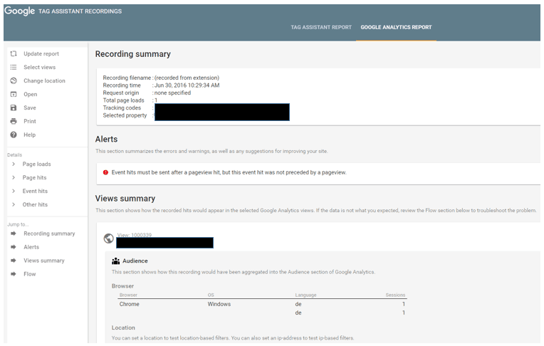 Google Analytics Recording-Übersicht