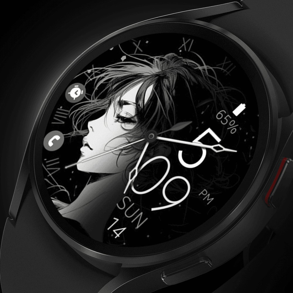 Galaxy watch displaying an anime watch face