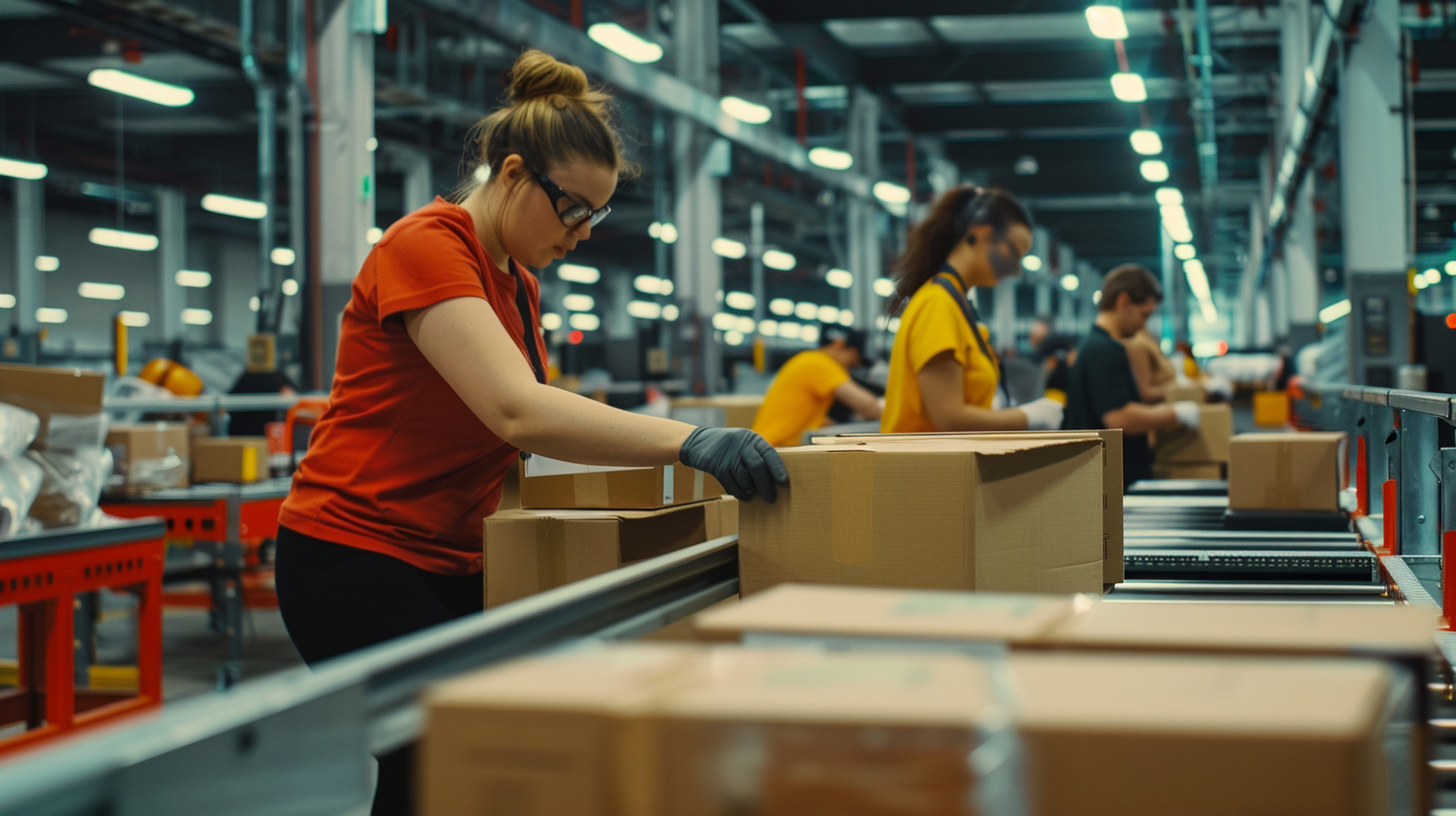 Eine Frau arbeitet an einem Laptop, mit einer Logistikkarte im Hintergrund.