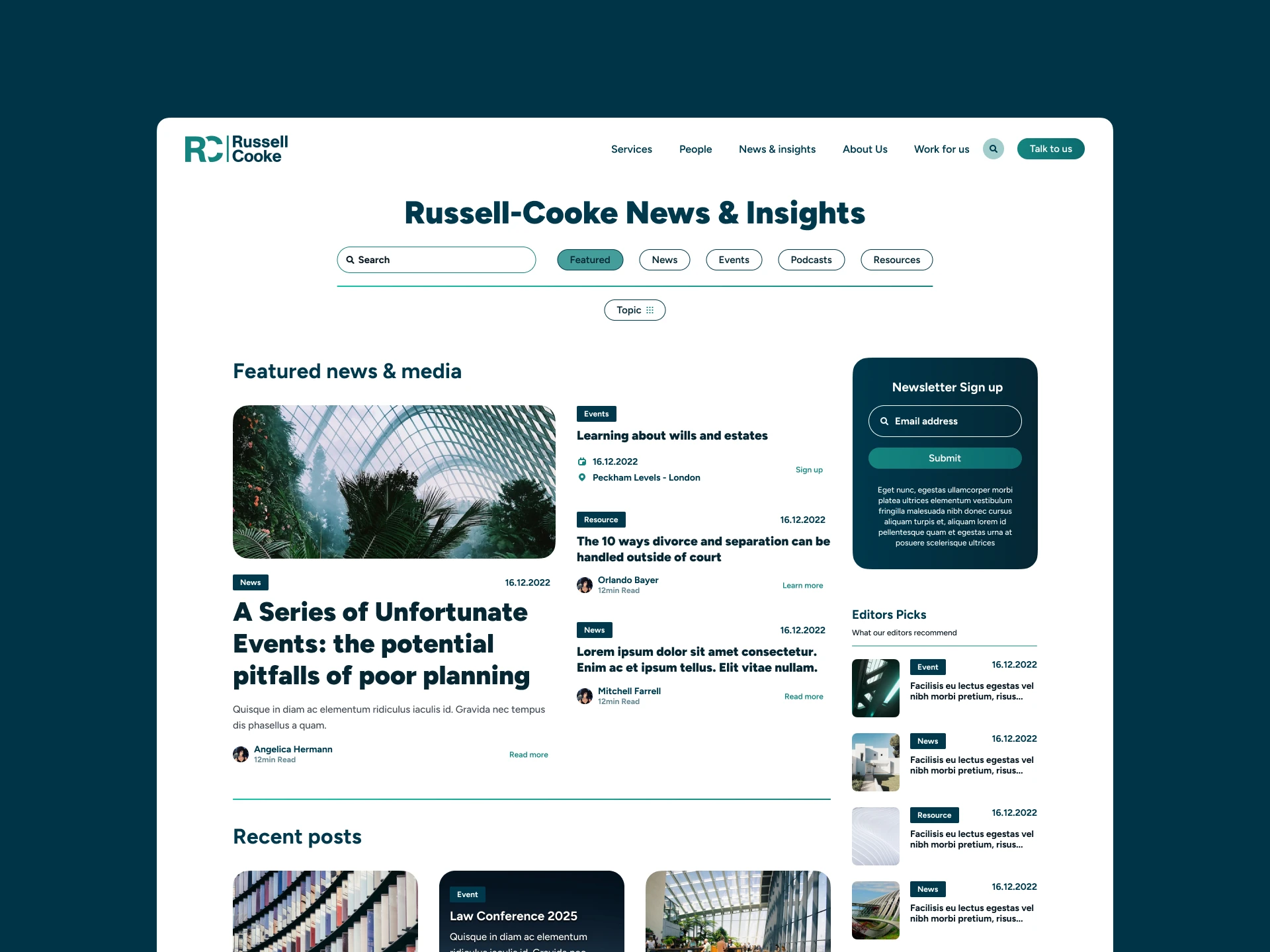 Russell-Cooke Umbraco website news and insights section built by Cogworks