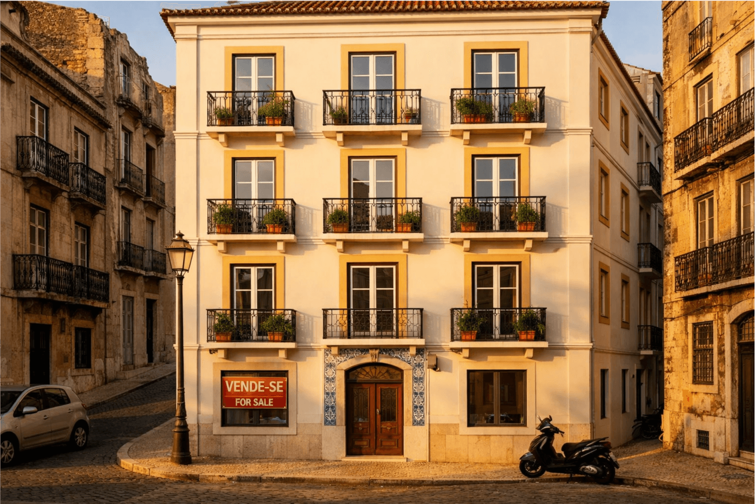 Edifício renovado com fachada pintada numa rua de Lisboa — valorização imobiliária