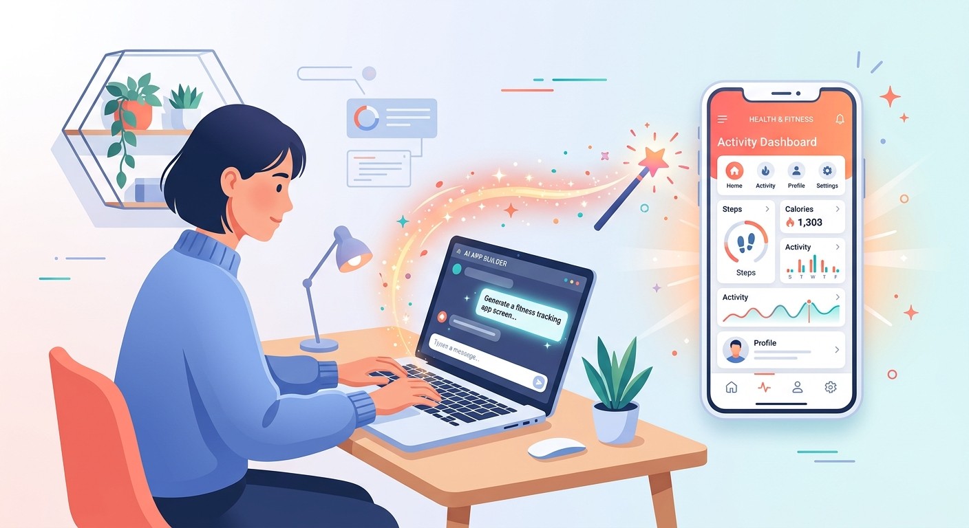 AI-native development turning a plain-English prompt into a working mobile app screen.