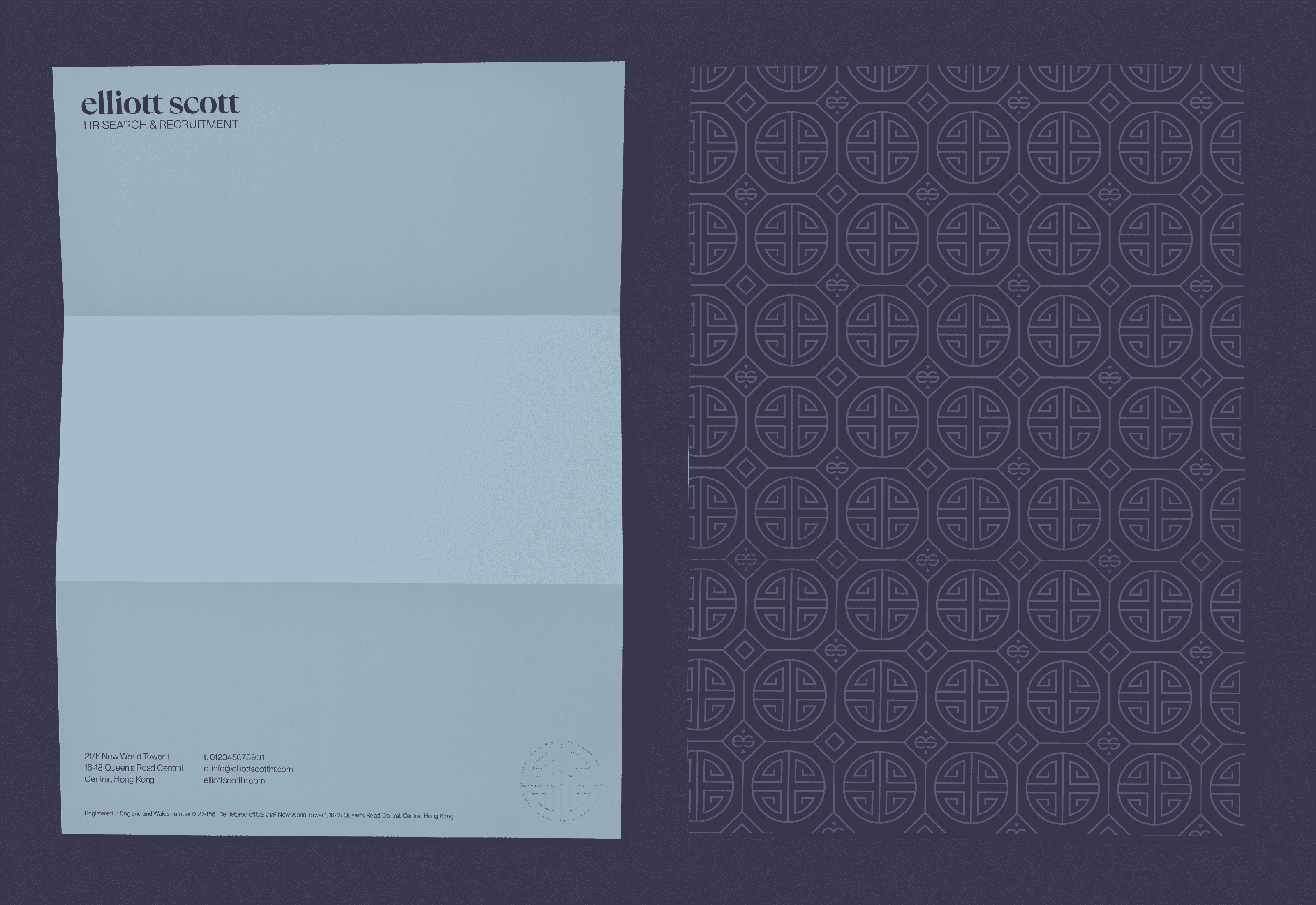 Elliott Scott HR brand identity letterheads