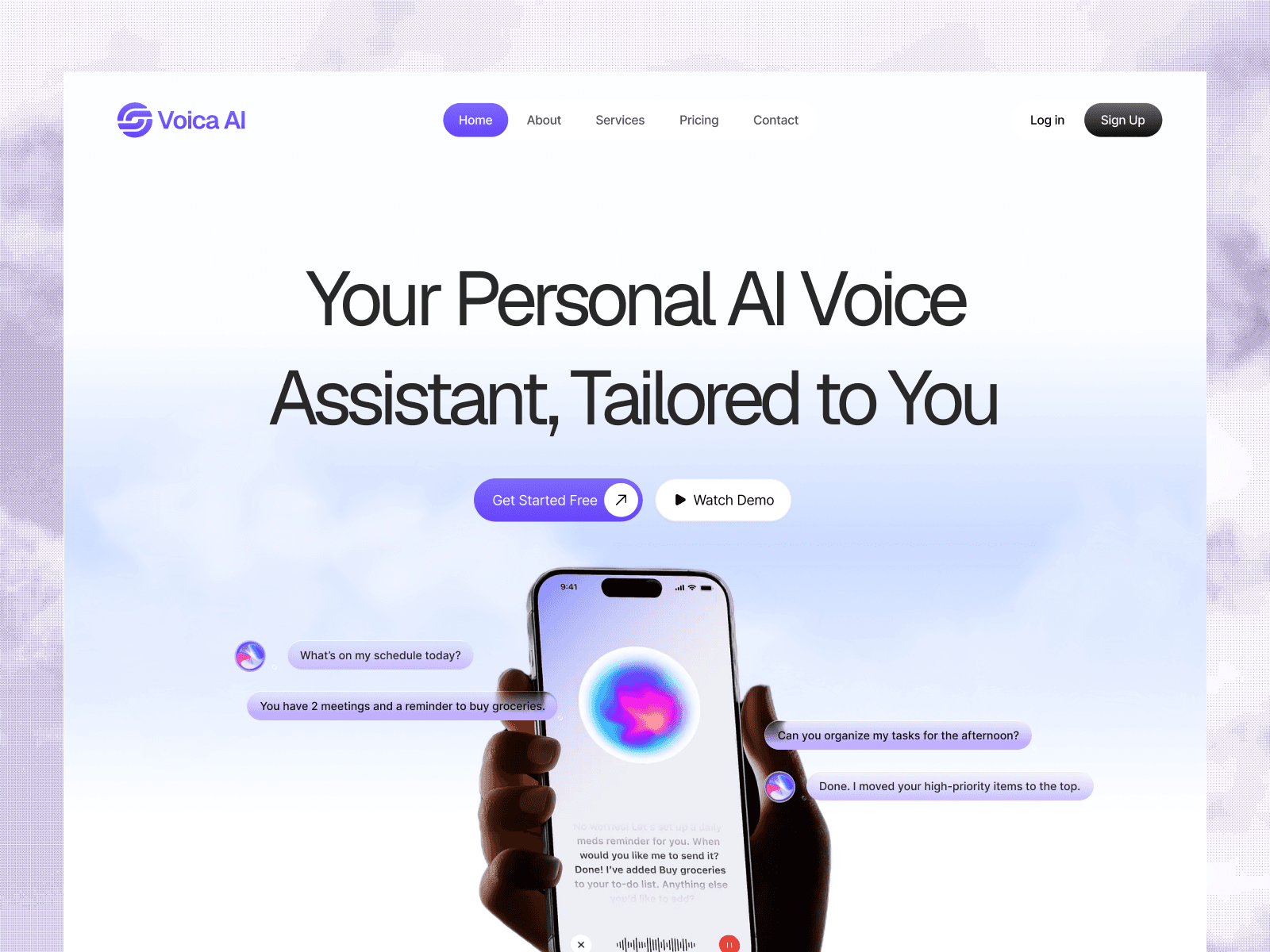Personal AI voice assistant landing page
