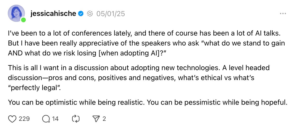 A thoughtful reminder from Jessica on how we should talk about AI