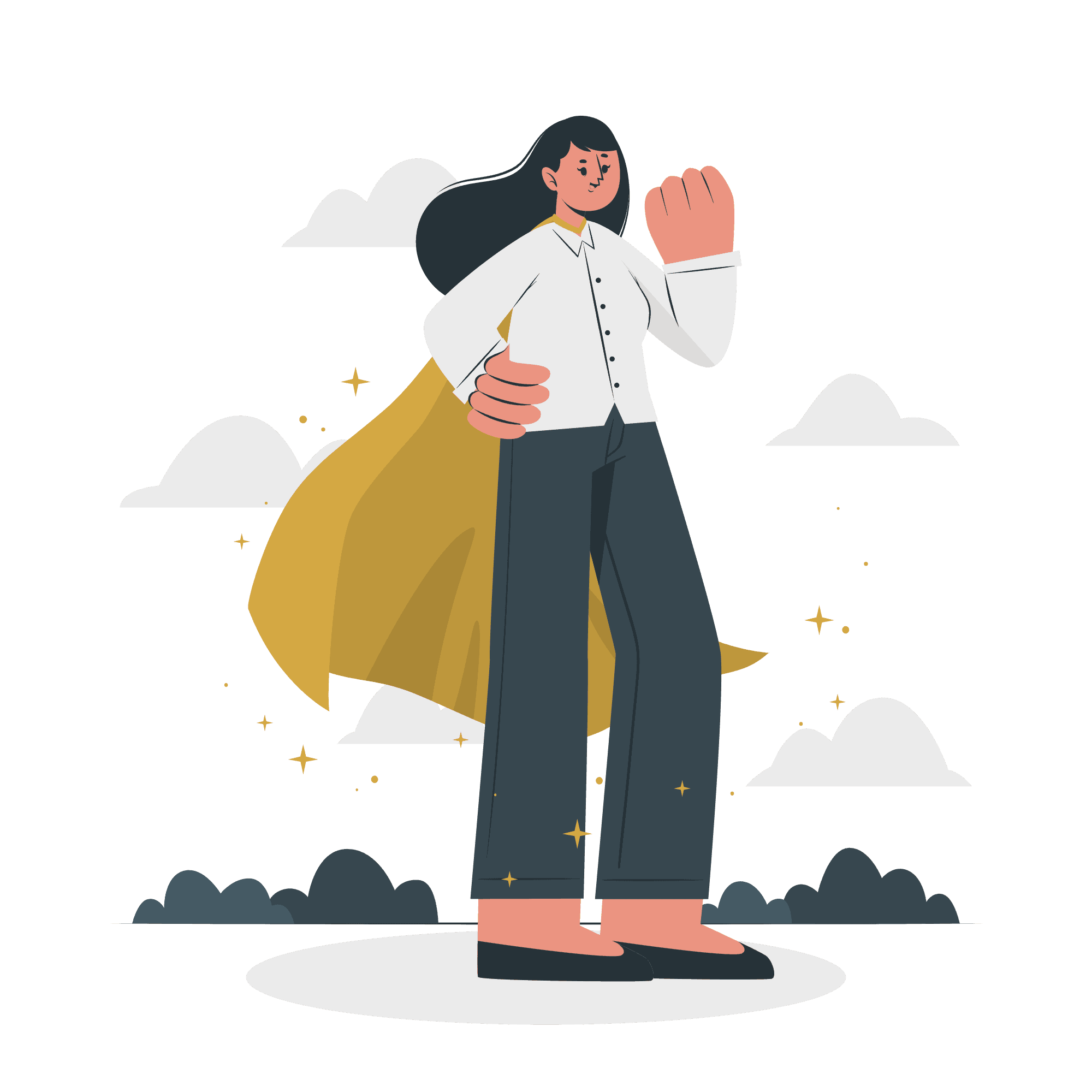 A woman in a cape, feeling powerful