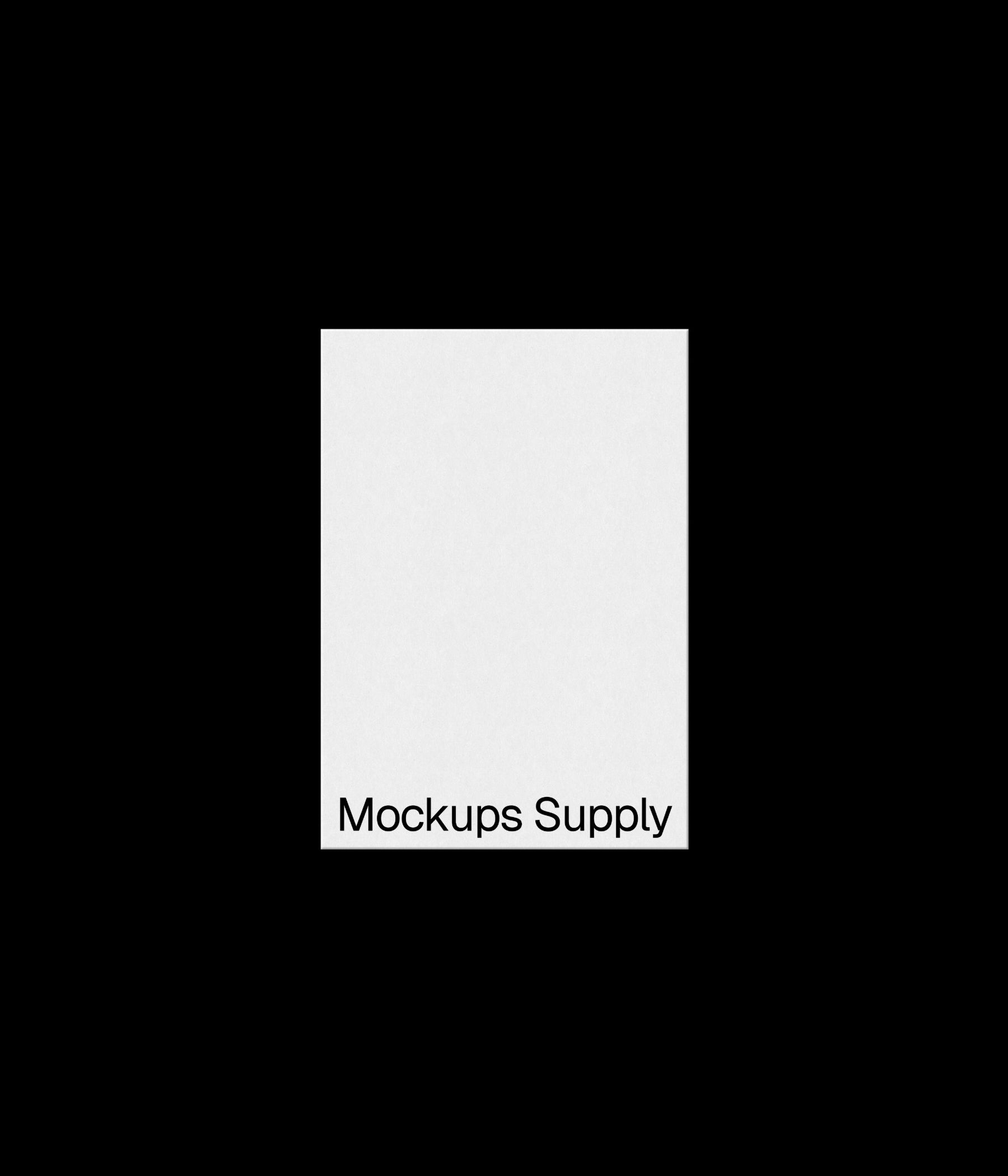 A5 paper flyer mockup portrait for Photoshop with debossed text effect, white paper on black background, clean minimal stationery and print branding mockup