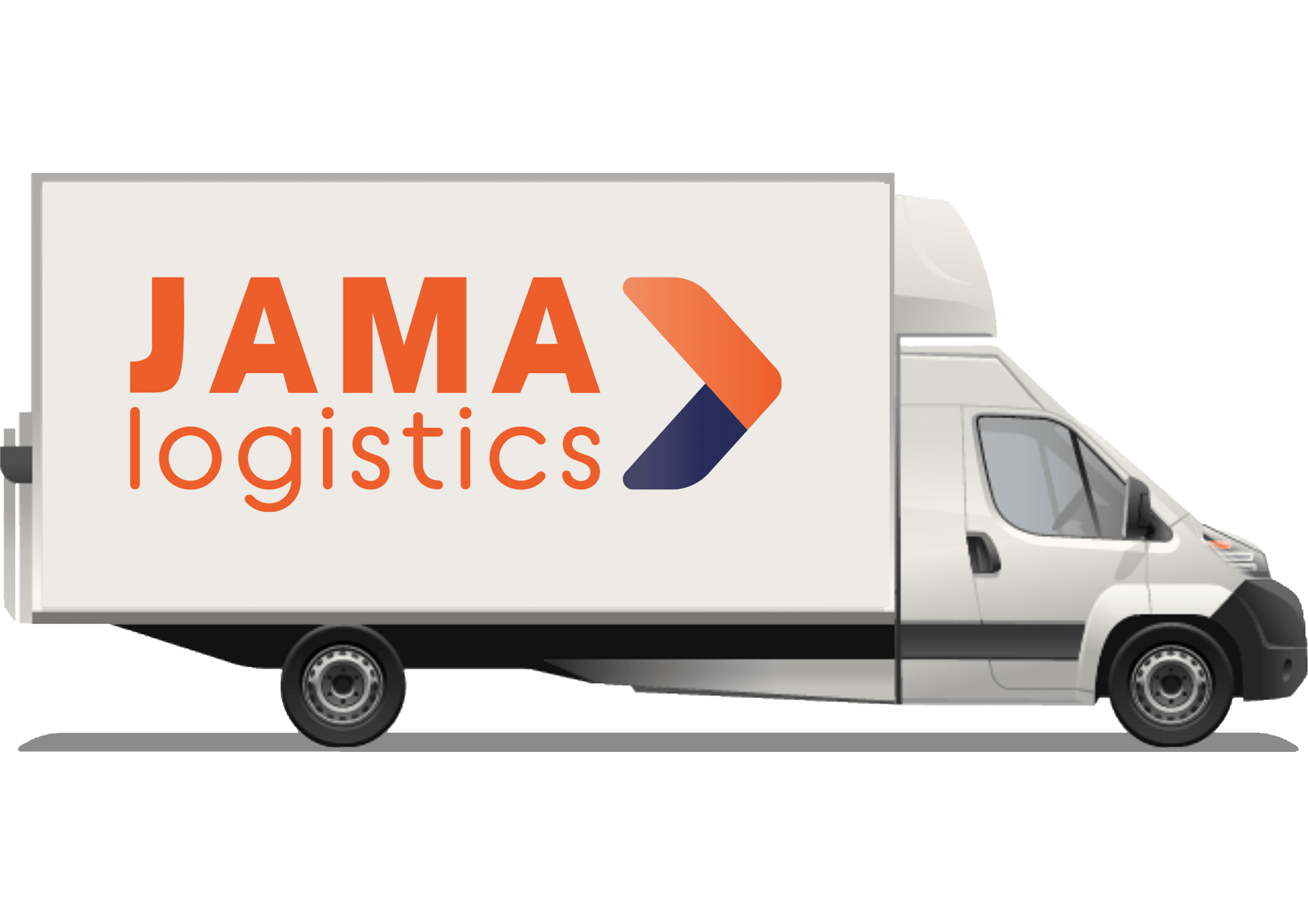 image of a Luton van with the jama logistics logo on the side