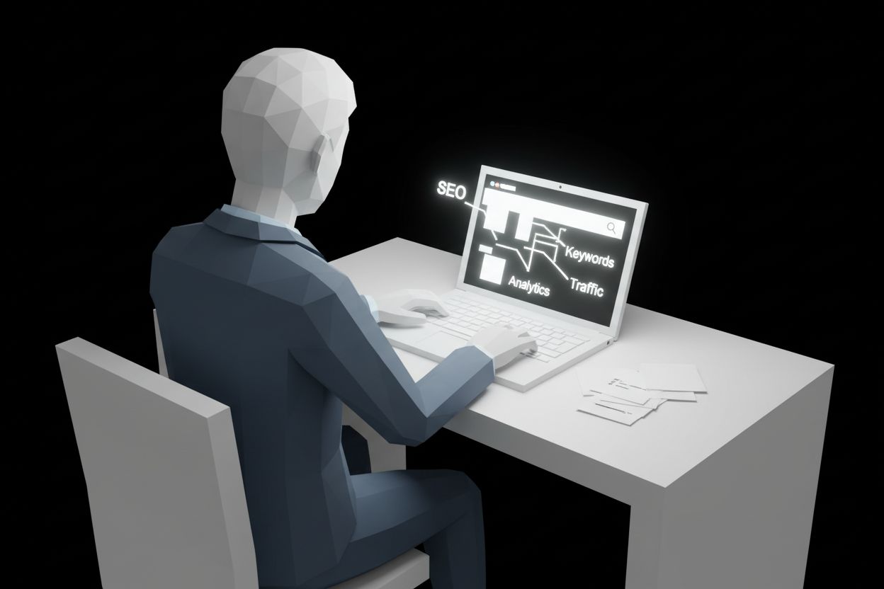 A marketer reviewing search results on a laptop