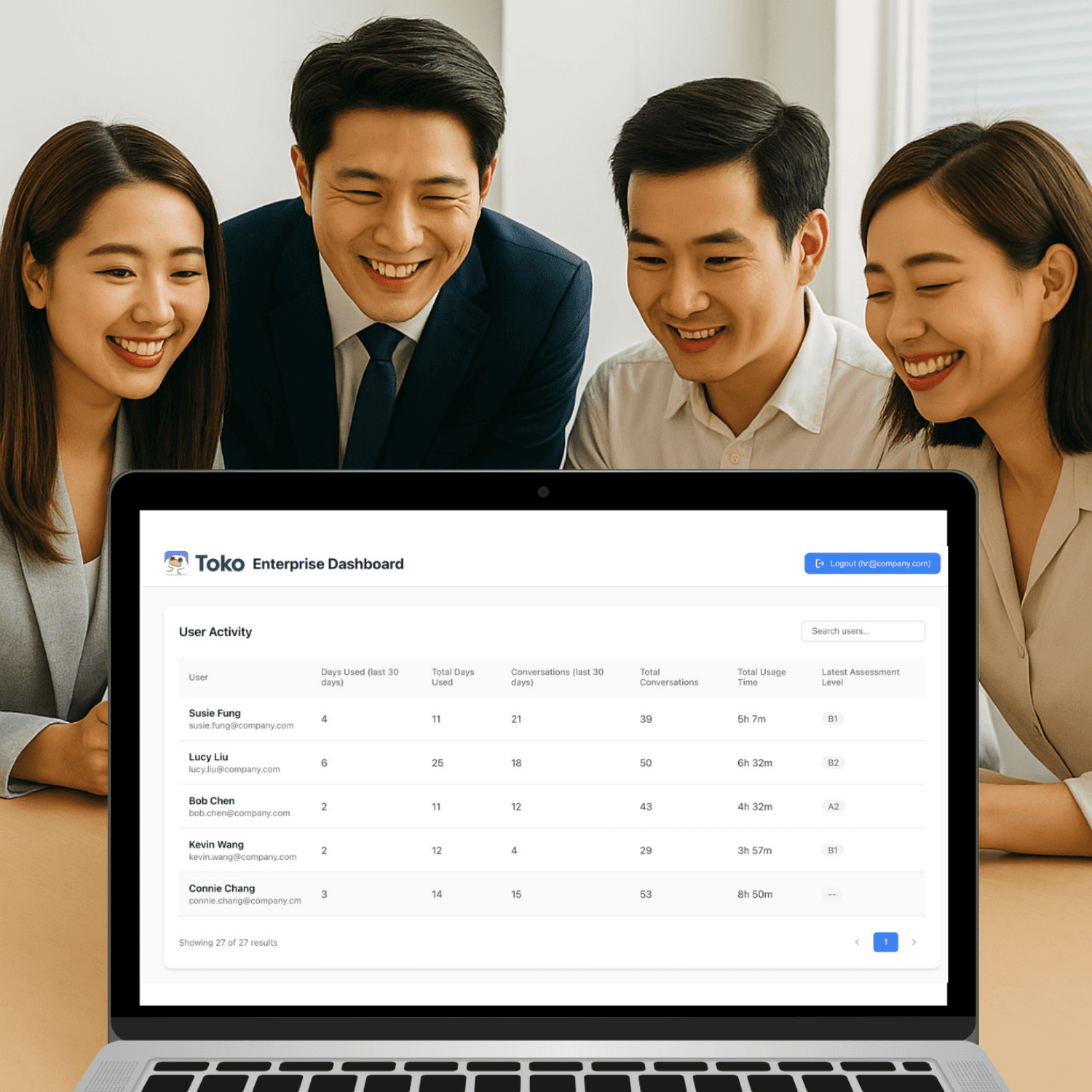 The Toko app home screen and a conversation
