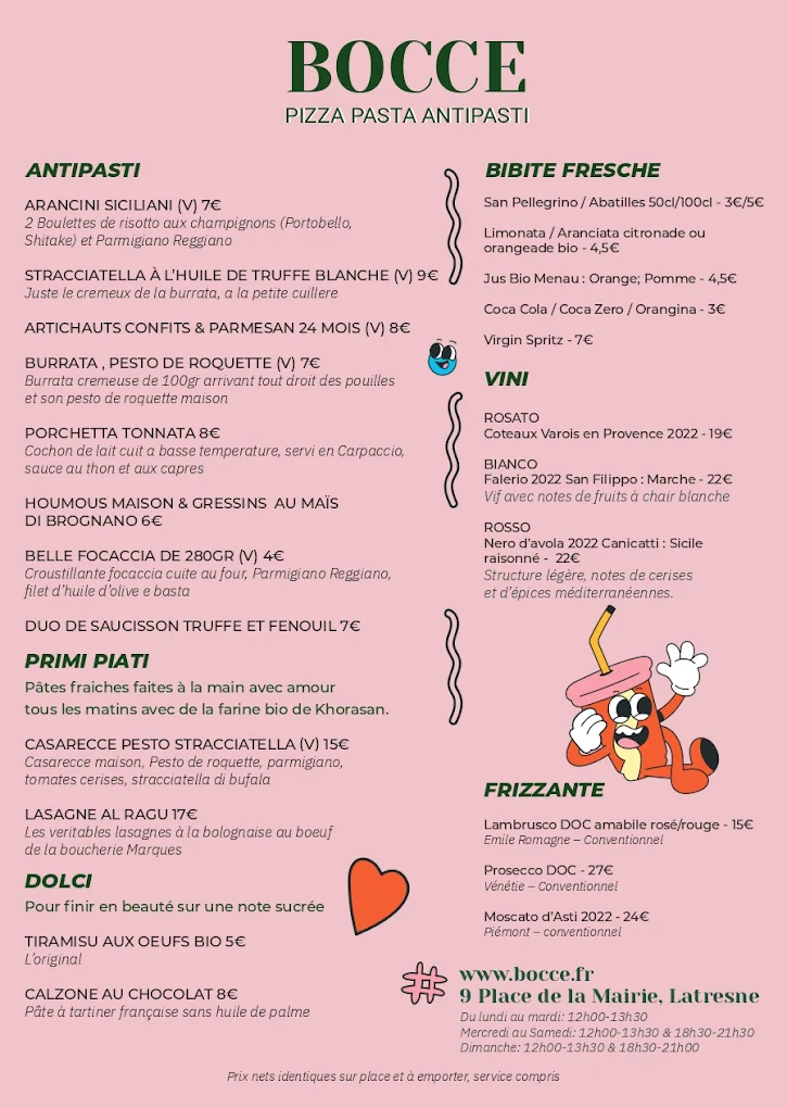 Carte antipasti et pasta à emporter — Bocce