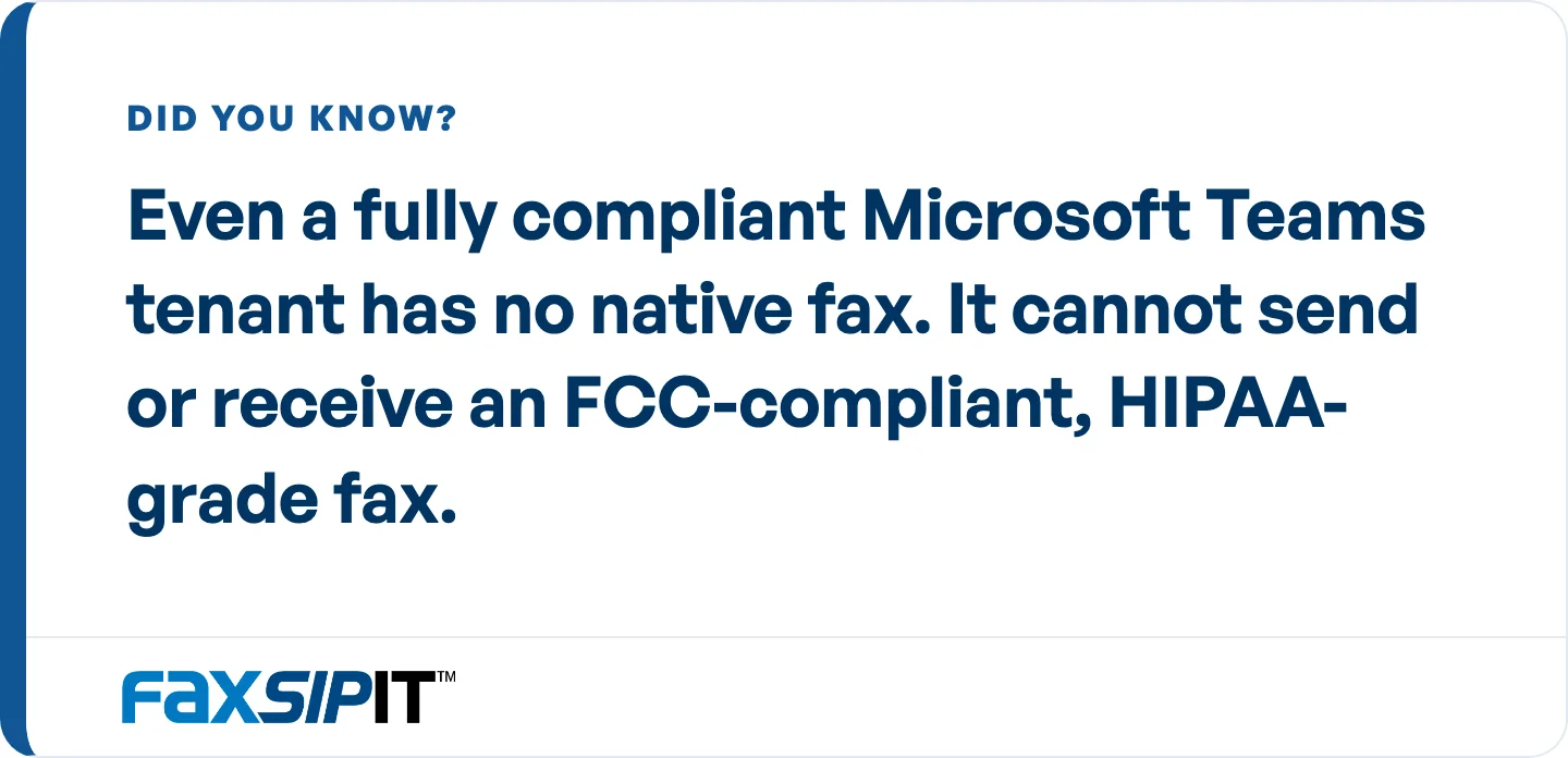 Referrals, prescriptions, signed orders, and records requests still move by fax, and configuring Teams does not change that.