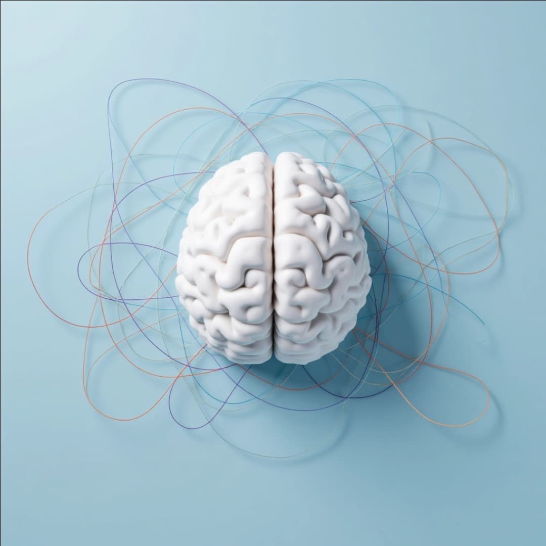 ein bild von einem gehirn auf blauem boden von oben