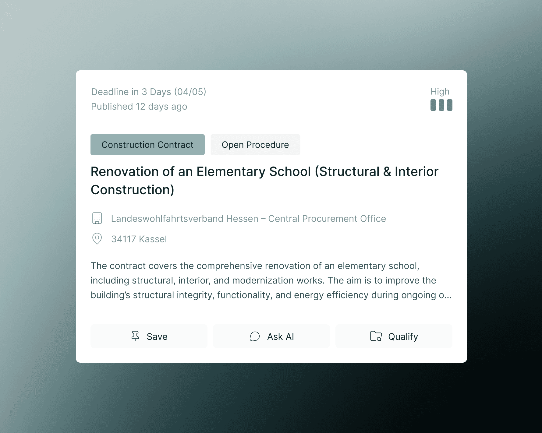 Tender Example: Renovation of an Elementary School (Structural and Interior Construction)