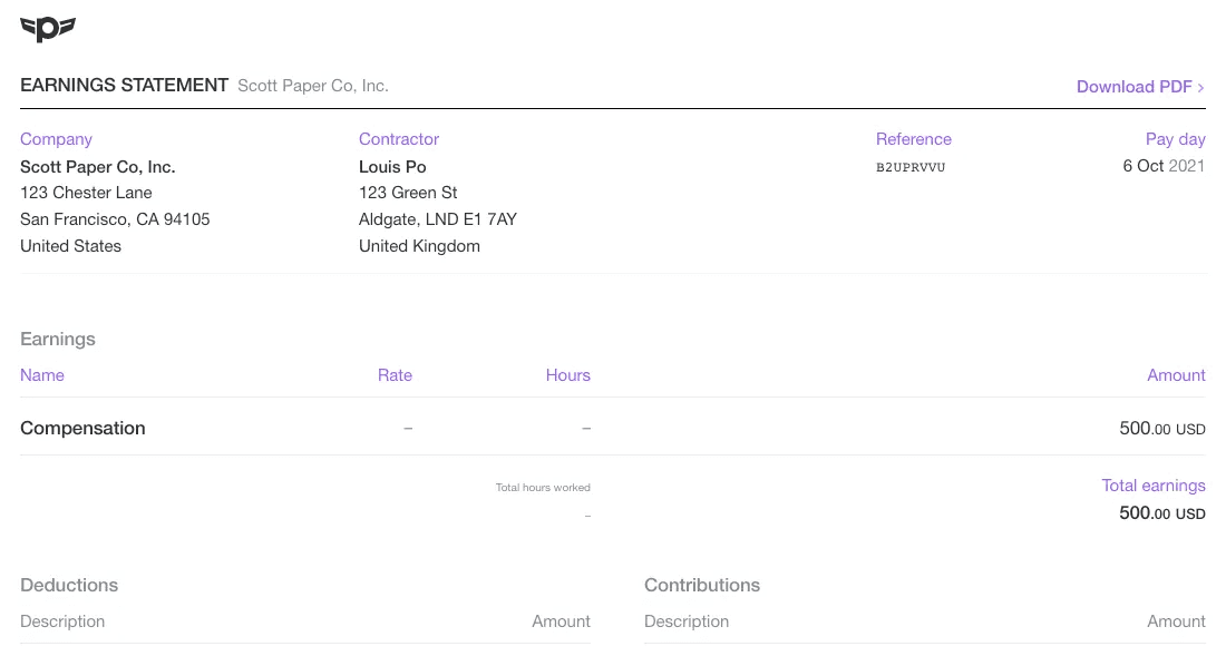 Pilot paystub sample image