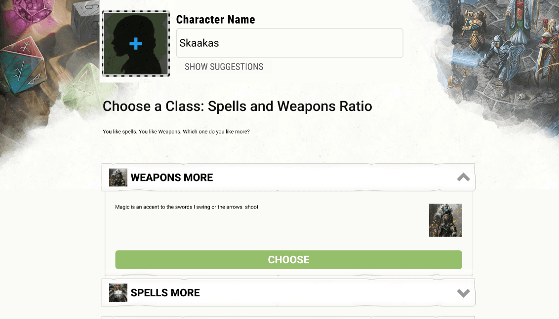 Choose a Class page from D&D Beyond