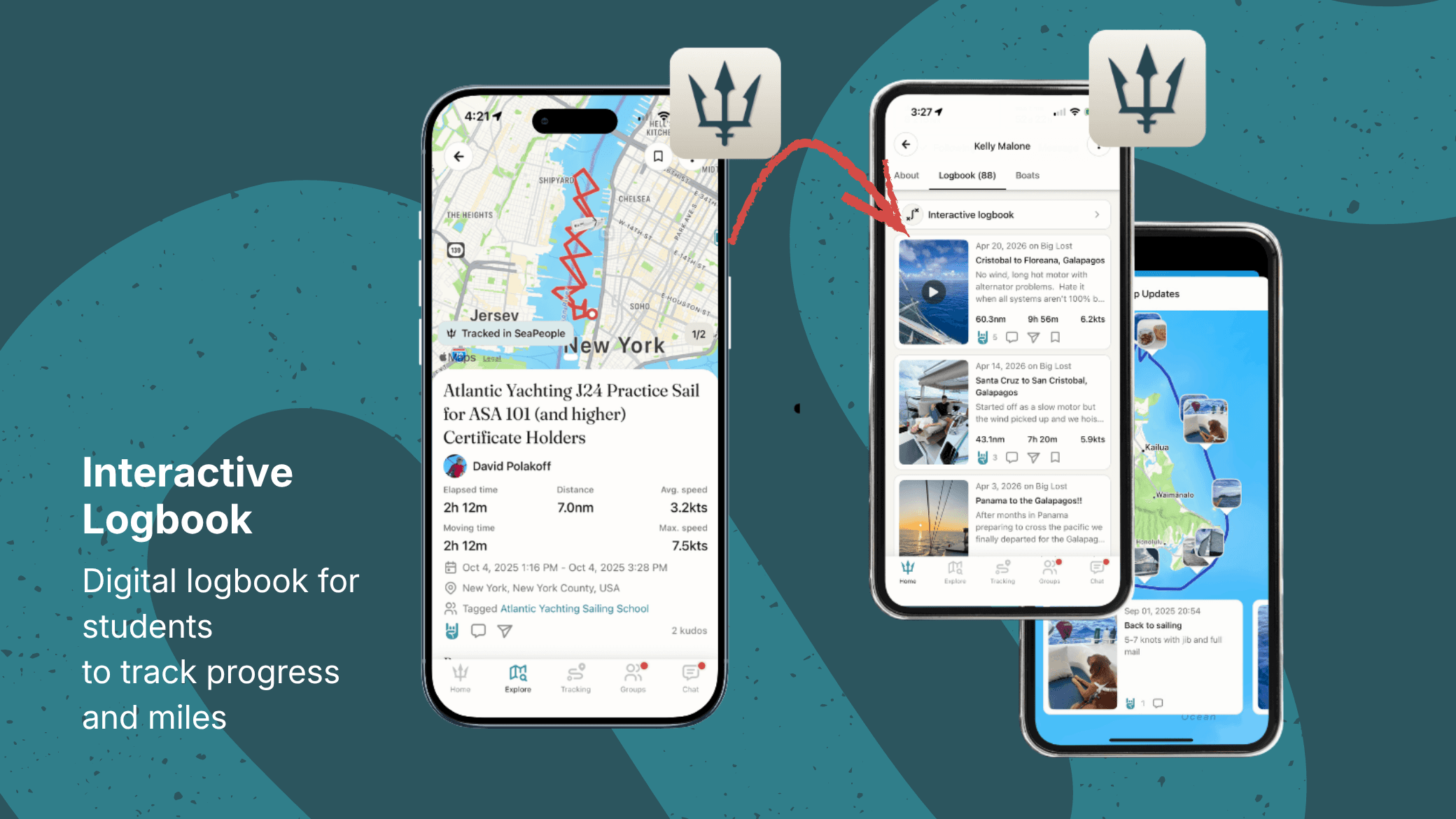 SeaPeople's digital logbook helping students track sailing miles, routes, and progress.
