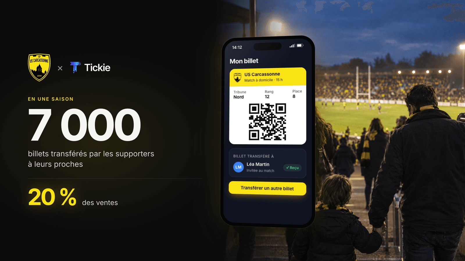 US Carcassonne et Tickie : 7 000 billets transférés par les supporters à leurs proches en une saison, soit 20 % des ventes