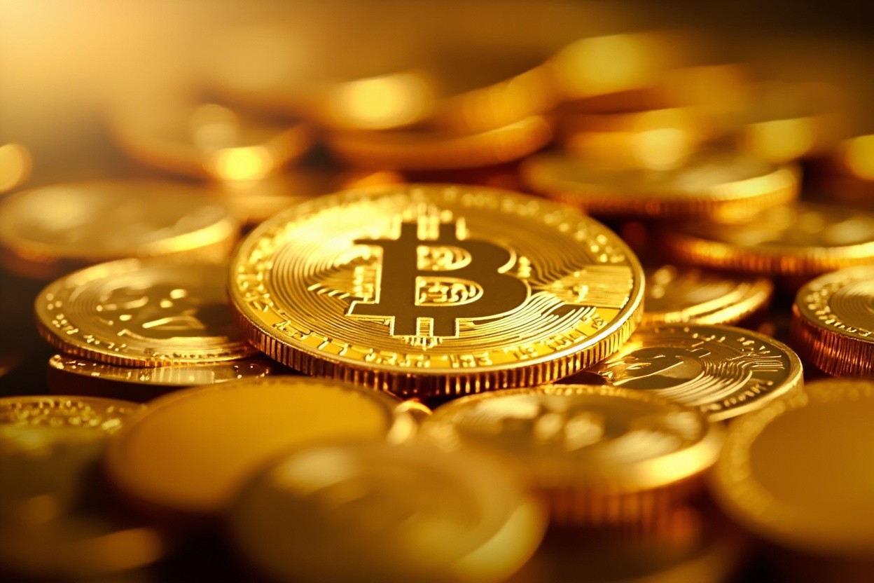 A gold coin representing BlueGold One, a digital platform for managing gold assets.