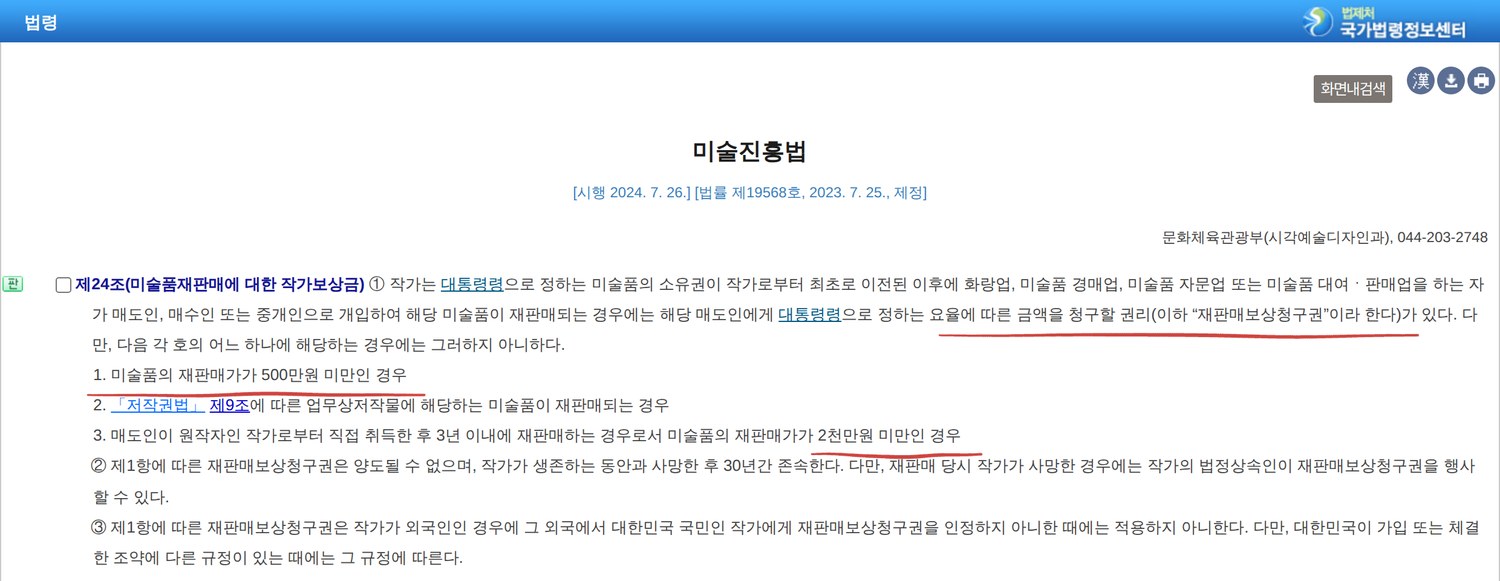 미술진흥법 제24조, Republic of Korea