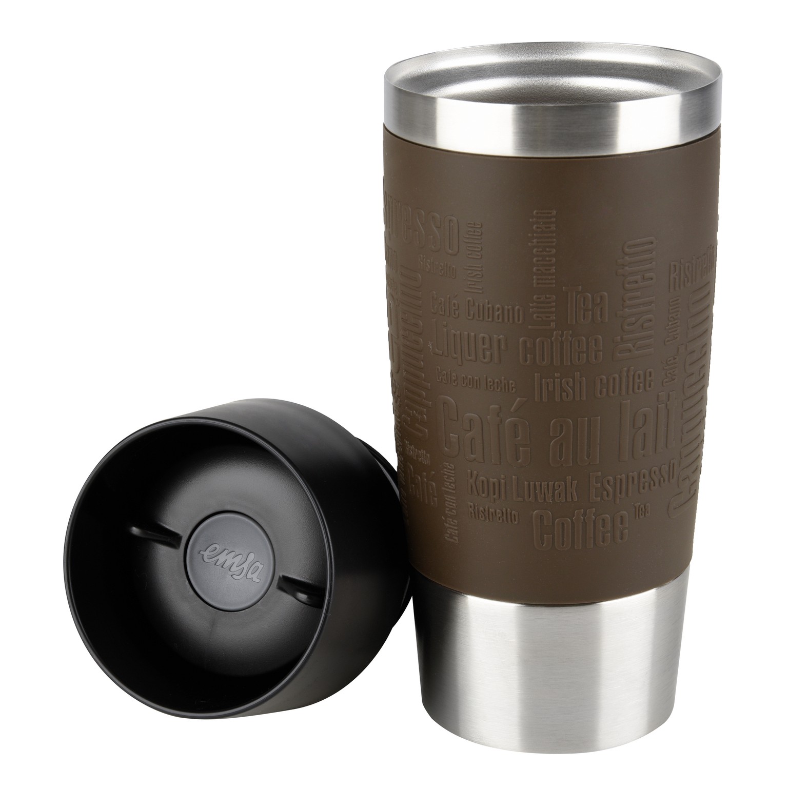 Brauner Emsa Travel Mug geöffnet